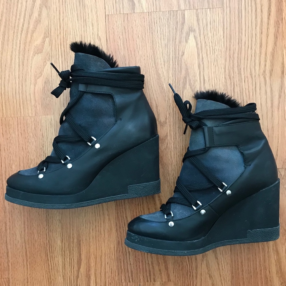 Miista Alexandra faux fur wedge boots size 39